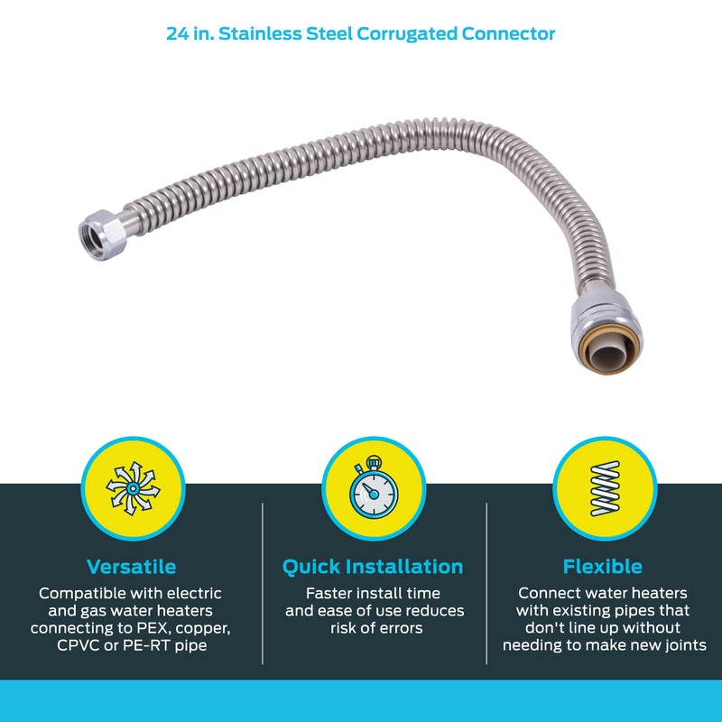 SharkBite 1 Inch x 3/4 Inch FIP x 24 Inch Stainless Steel Corrugated Flexible Water Softener Connector, Push to Connect Brass Plumbing Fitting, PEX Pipe, Copper, CPVC, PE-RT, HDPE, SS3096FLEX24LF - Image 3